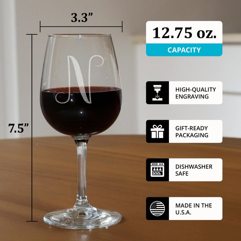 On The Rox Monogrammed A-Z Wine Gifts for Women - 12.75 oz Engraved Personalized Wine Glass- Funny Wine Lover Monogram Gifts for Women - Unique Wine Glasses Gift Set (N) - Image 3